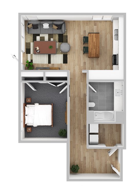 Floor plan for 1 bed, 1 bath, 953 sqft
